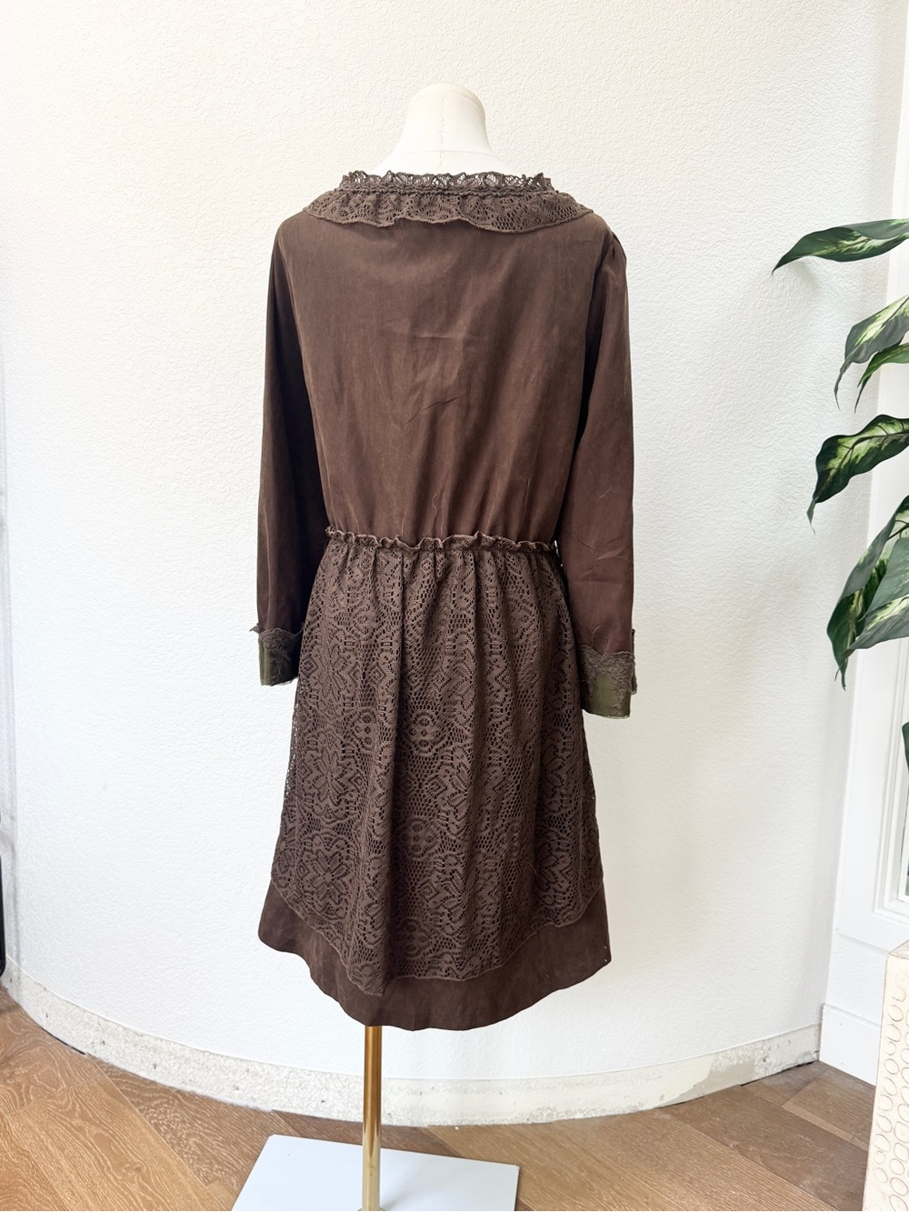 NWT Pretty Angel Fairy 🧚🏻 Olive Green Brown Layered Lace Tunic Mini Dress XL - Picture 5 of 6
